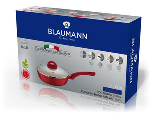 Blaumann BL-1219, Deep Frying Pan, Aluminum Pans, Ceramic Cookware Coating, Glass Lid, 24 cm